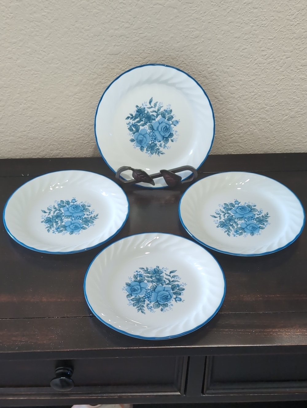 Four (4) Matching Corelle Blue Velvet Bread / Salad / Dessert Plates - 7 1/8"